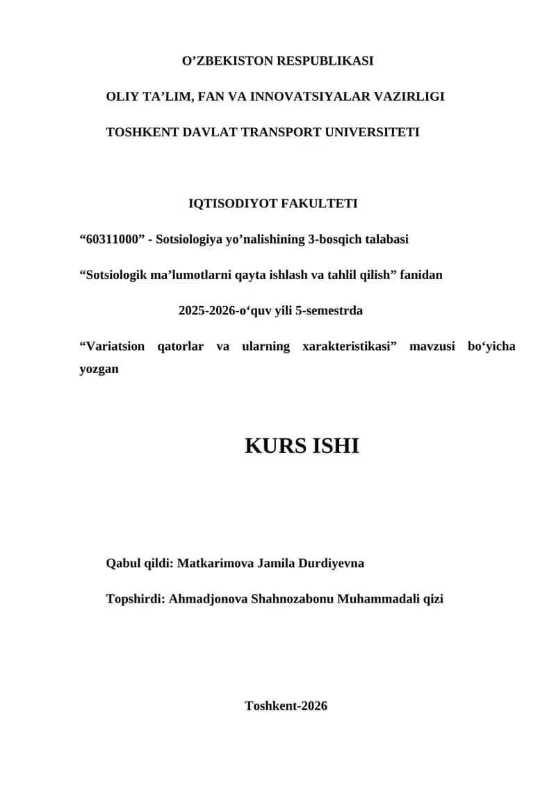Variatsion qatorlar va ularning xarakteristikasi