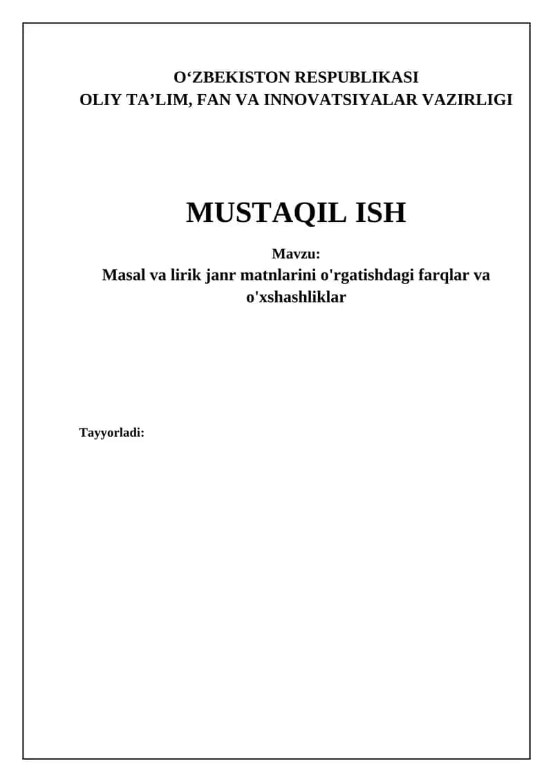 Masal va lirik janr matnlarini o'rgatishdagi farqlar va o'xshashliklar