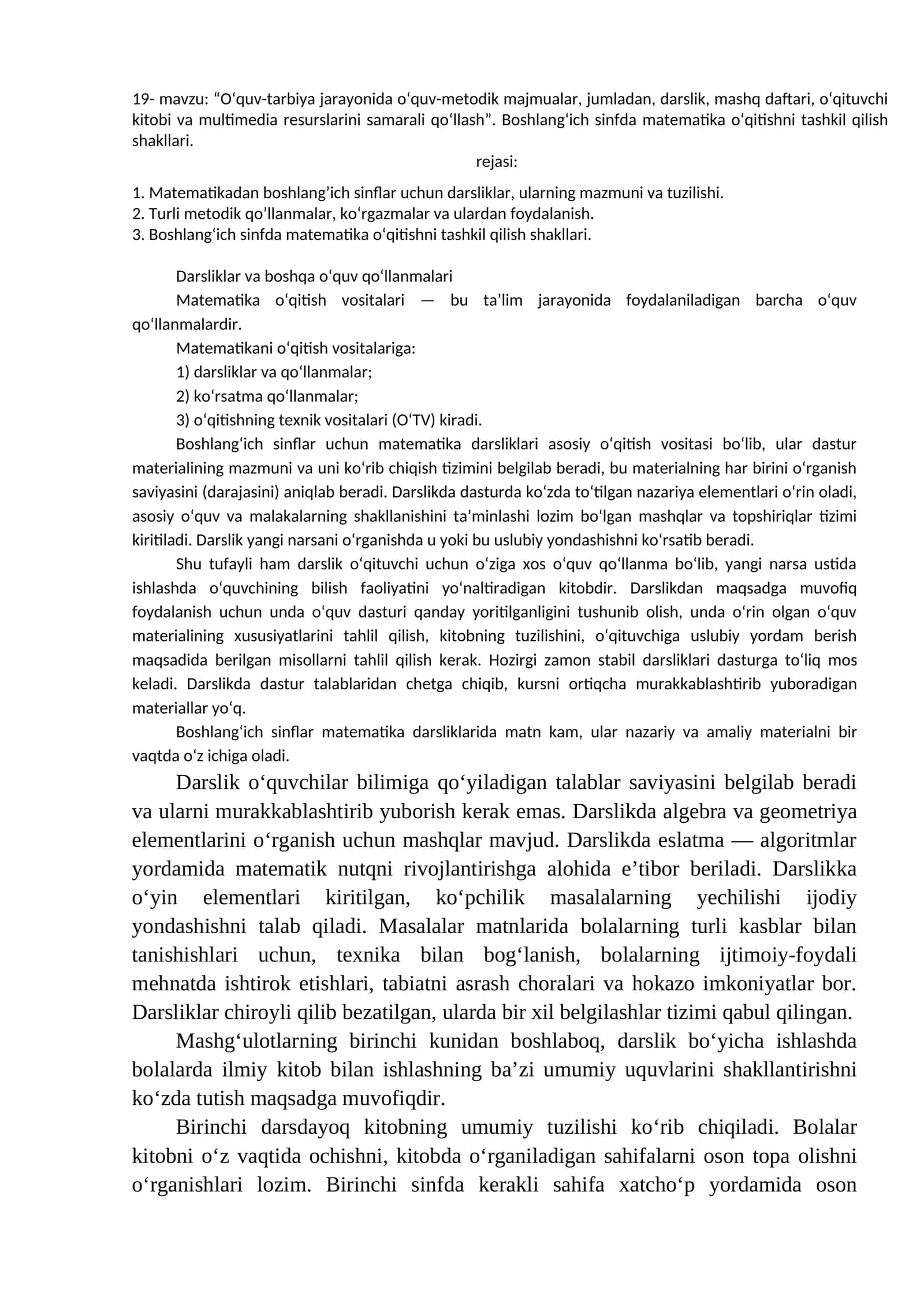 Matematika o‘qitish vositalari