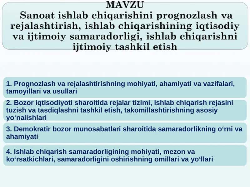 Prognozlash va rejalashtirishning mohiyati