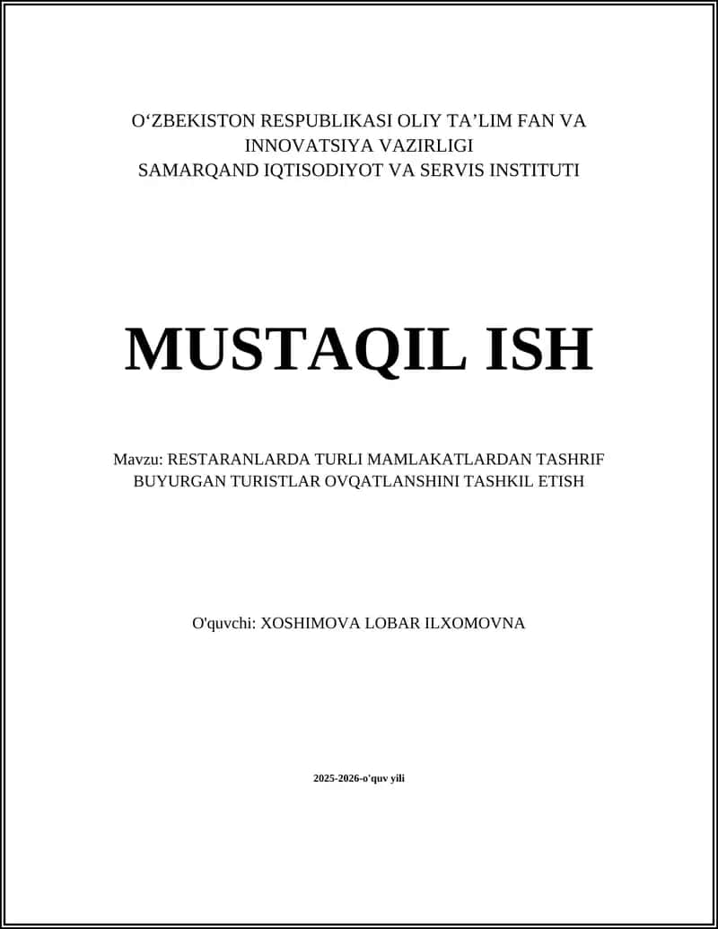 Xalqaro taomlar menyusi va menyuni mahalliylashtirish