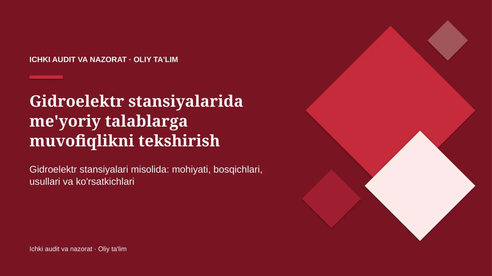 Gidroelektr stansiyalarida me'yoriy talablarga muvofiqlikni tekshirish