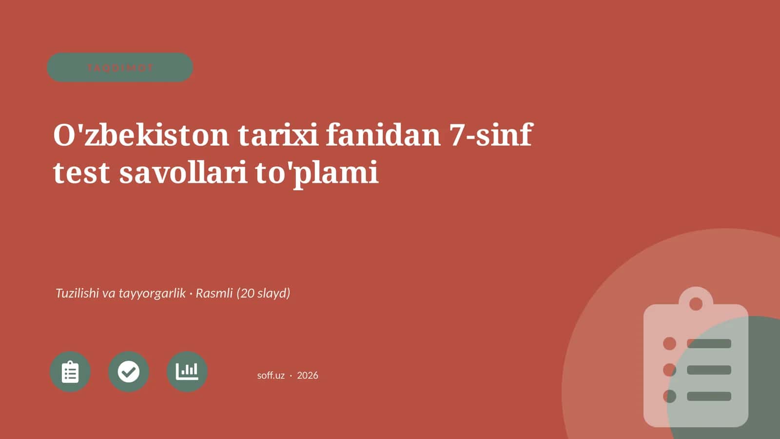 O'zbekiston tarixi fanidan 7-sinf test savollari