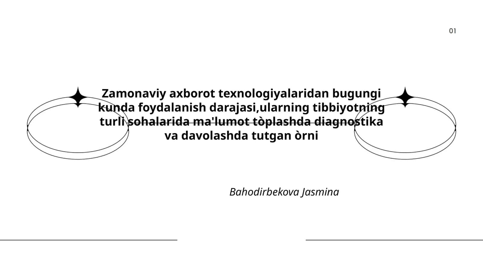 Zamonaviy axborot texnologiyalaridan bugungi kunda foydalanish darajasi,ularning tibbiyotning turli sohalarida ma'lumot tòplashda diagnostika va davolashda tutgan òrni