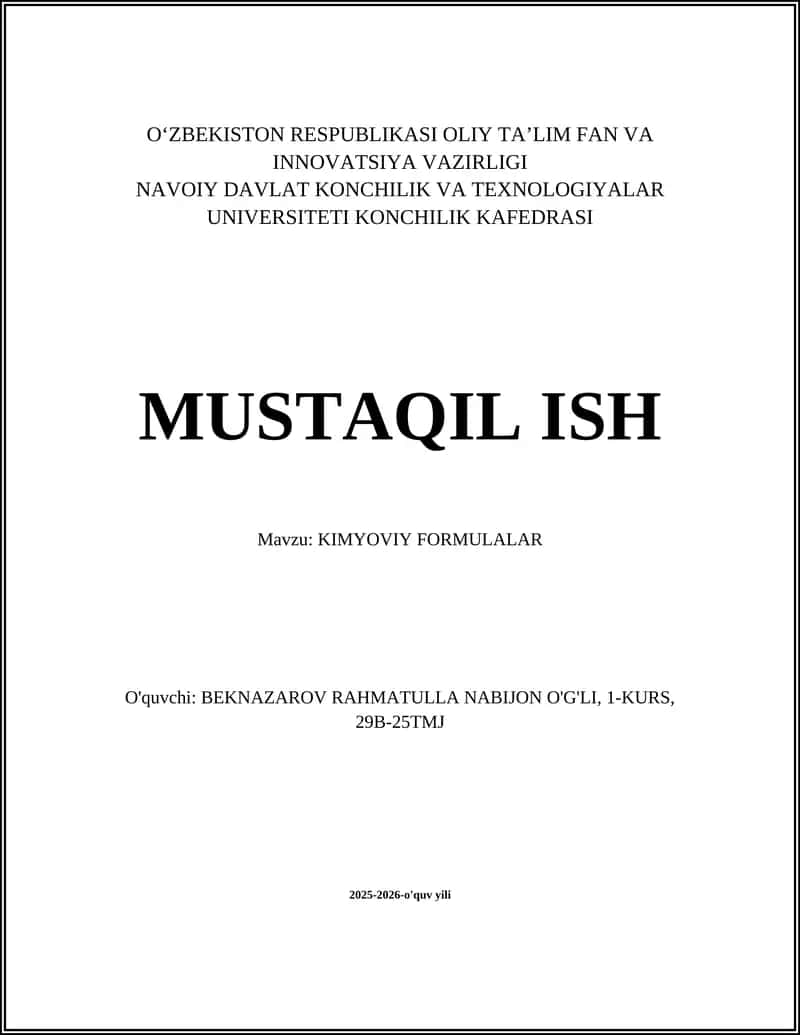 KIMYOVIY FORMULALAR