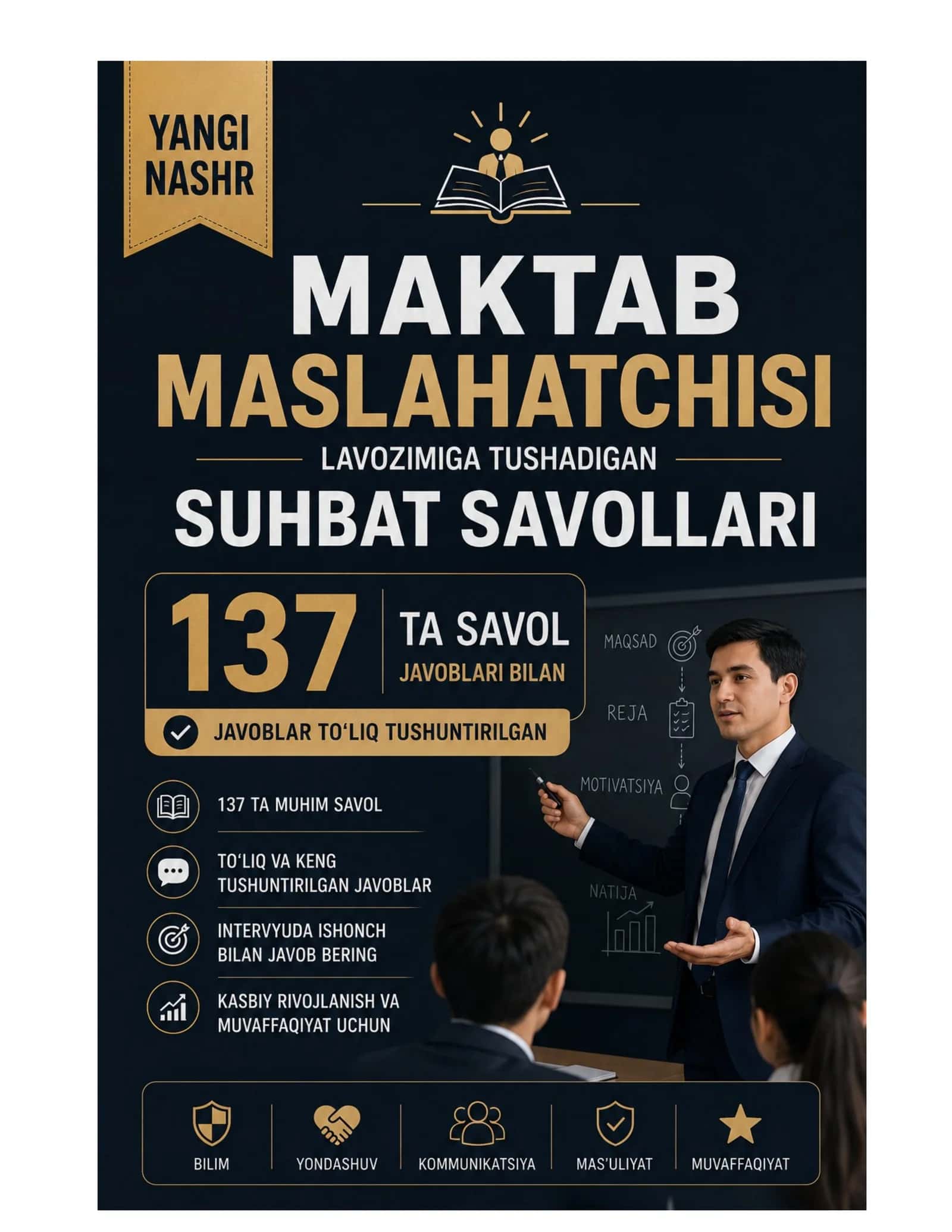 📘 💎 MAKTAB MASLAHATCHISI SAVOLLAR VA JAVOBLAR TO‘PLAMI (PREMIUM QO‘LLANMA)