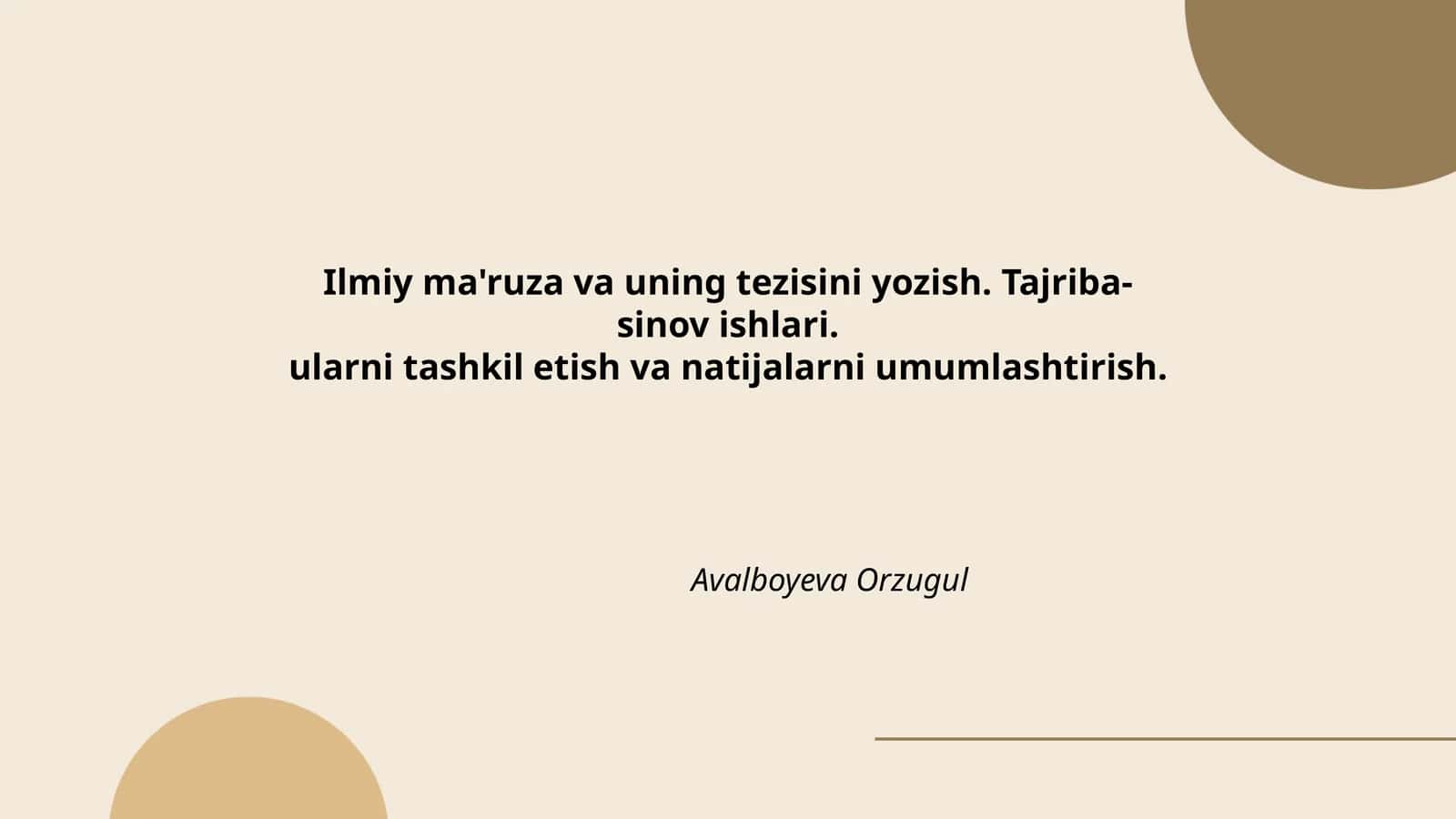 Ilmiy ma'ruza va uning tezisini yozish. Tajriba-sinov ishlari
