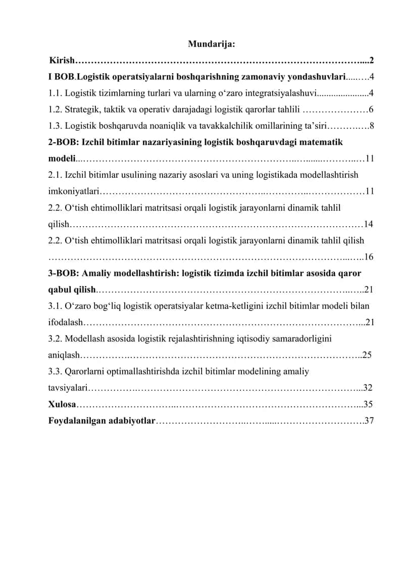 Logistik operatsiyalarni boshqarishning zamonaviy yondashuvlari