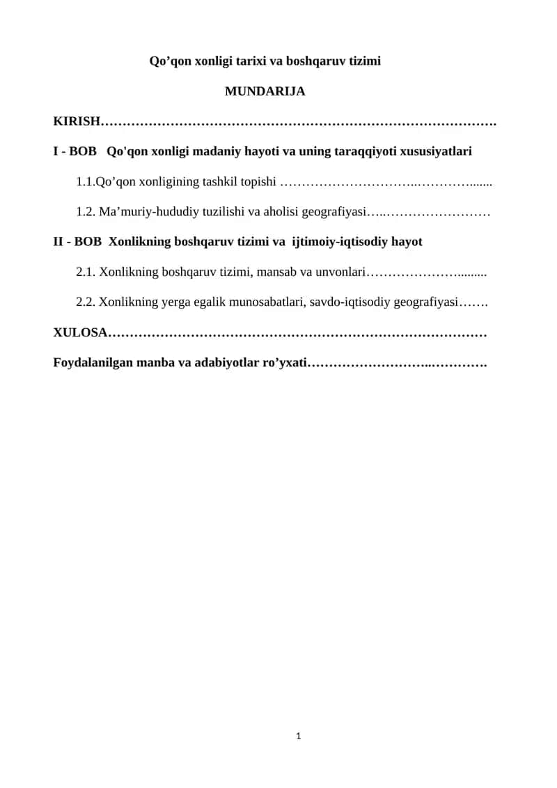 Qo’qon xonligi tarixi va boshqaruv tizimi