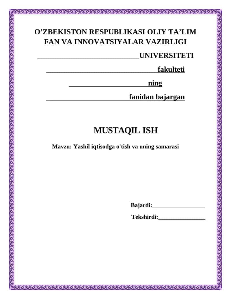 Yashil iqtisodga o'tish va uning samarasi