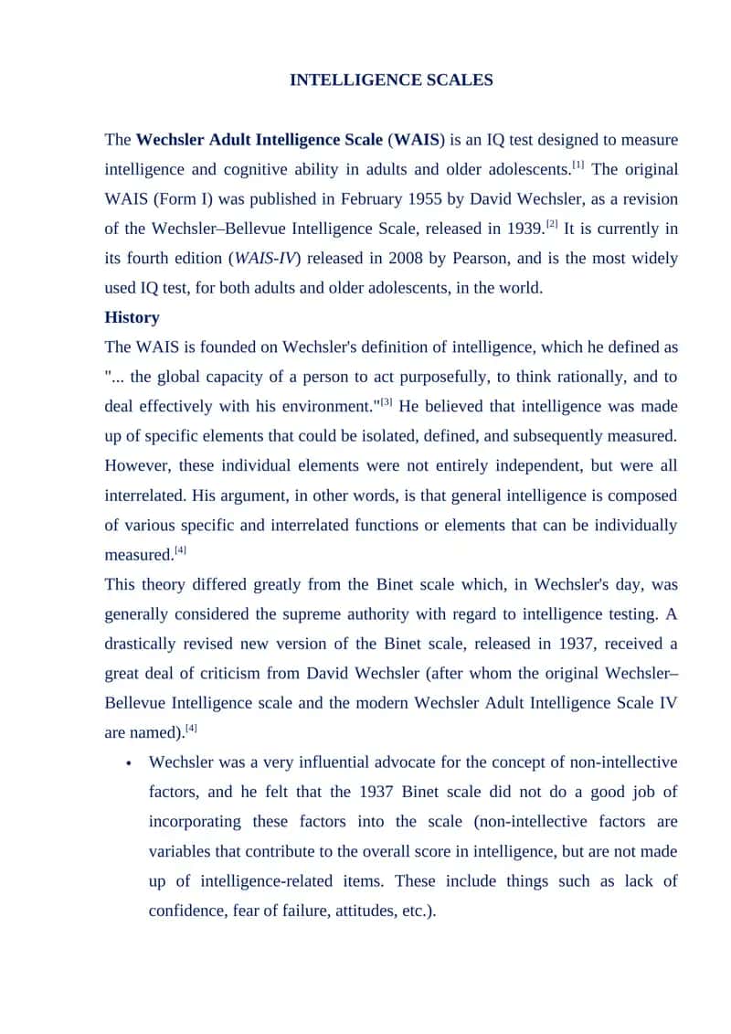 Wechsler Adult Intelligence Scale (WAIS)