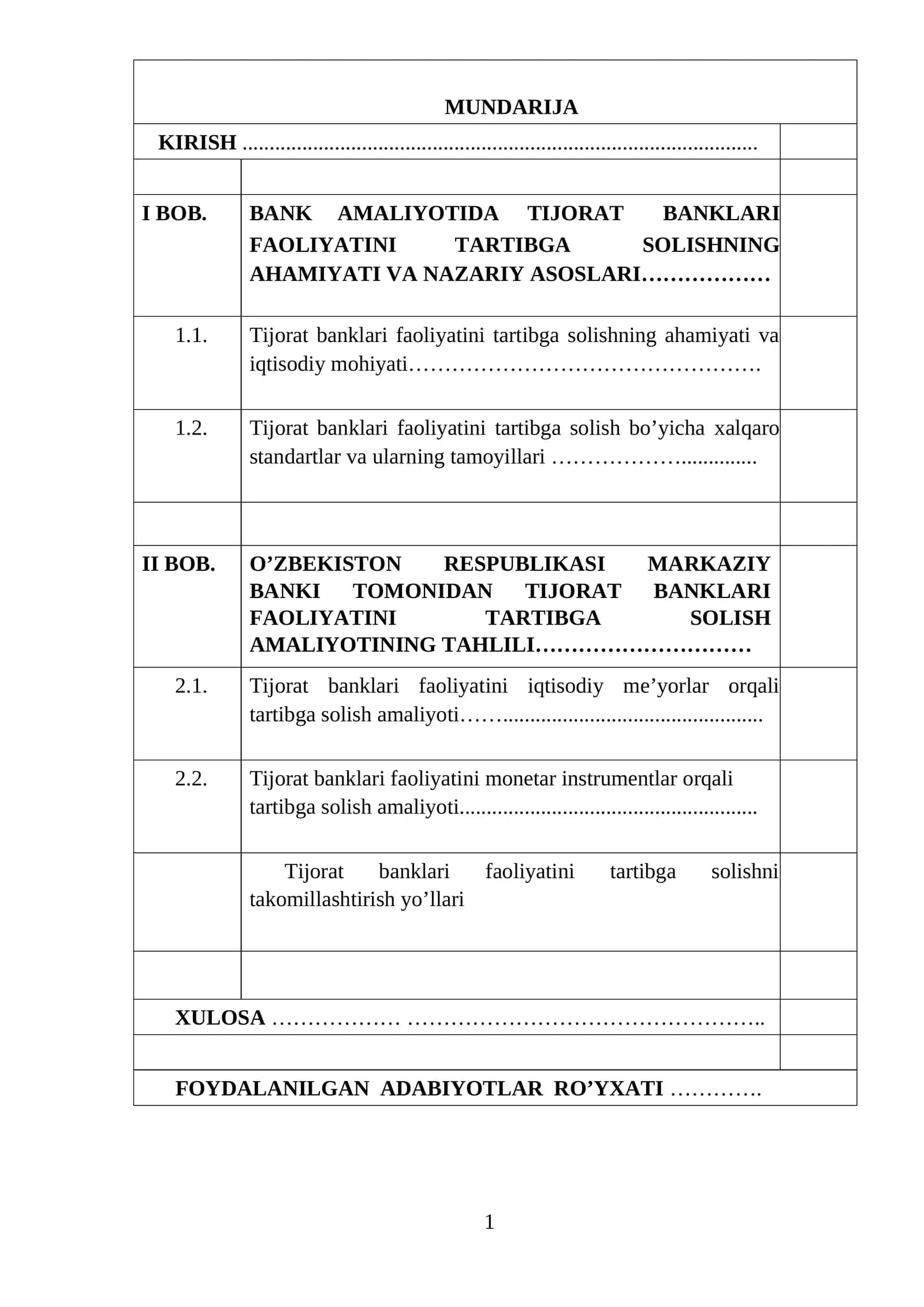 O'ZBEKISTON RESPUBLIKASI MARKAZIY BANKI TOMONIDAN TIJORAT BANKLARI FAOLIYATINI TARTIBGA SOLISH AMALIYOTINING TAHLILI