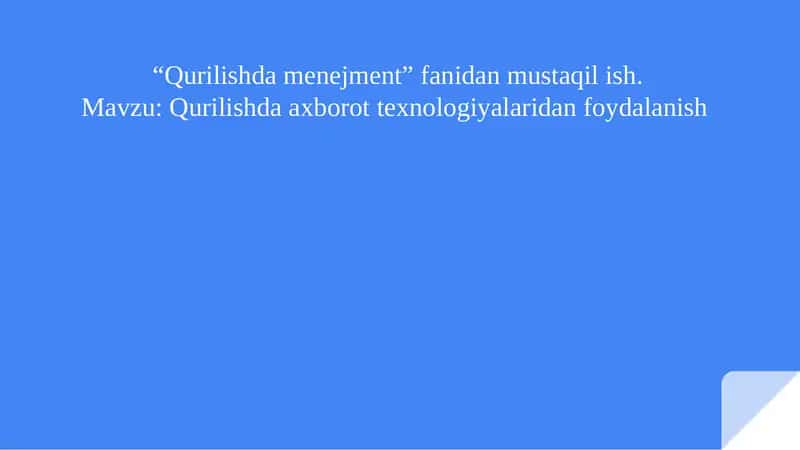 Qurilishda menejment
