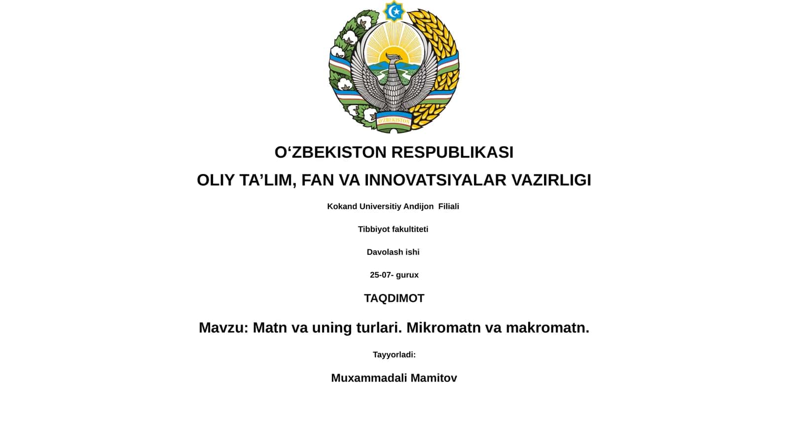 Matn va uning turlari. Mikromatn va makromatn