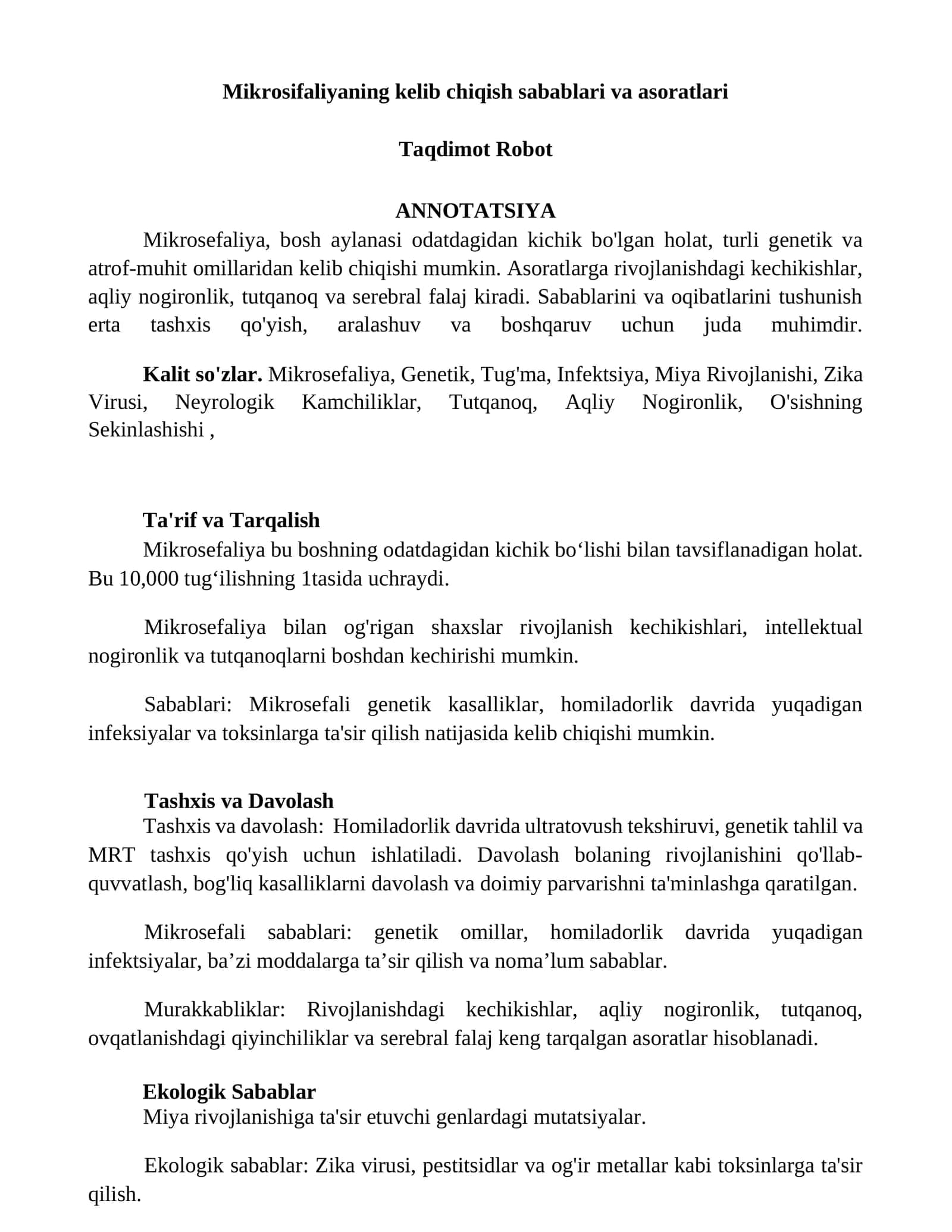Mikrosifaliyaning kelib chiqish sabablari va asoratlari