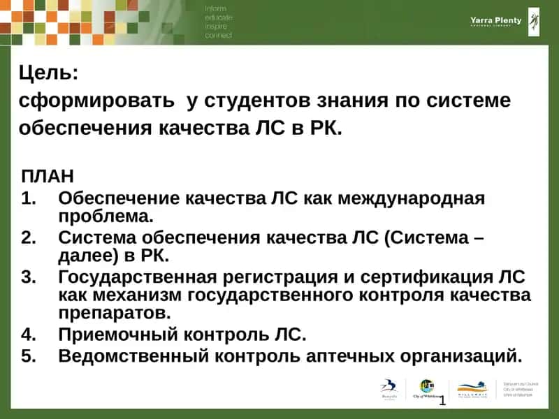 сформировать у студентов знания по системе обеспечения качества ЛС в РК