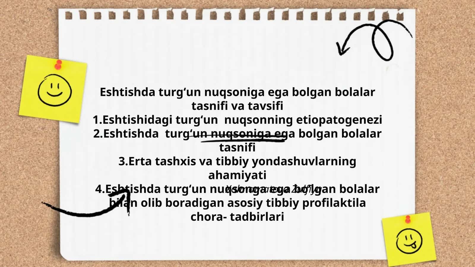 Eshtishda turgʻun nuqsoniga ega bolgan bolalar tasnifi va tavsifi