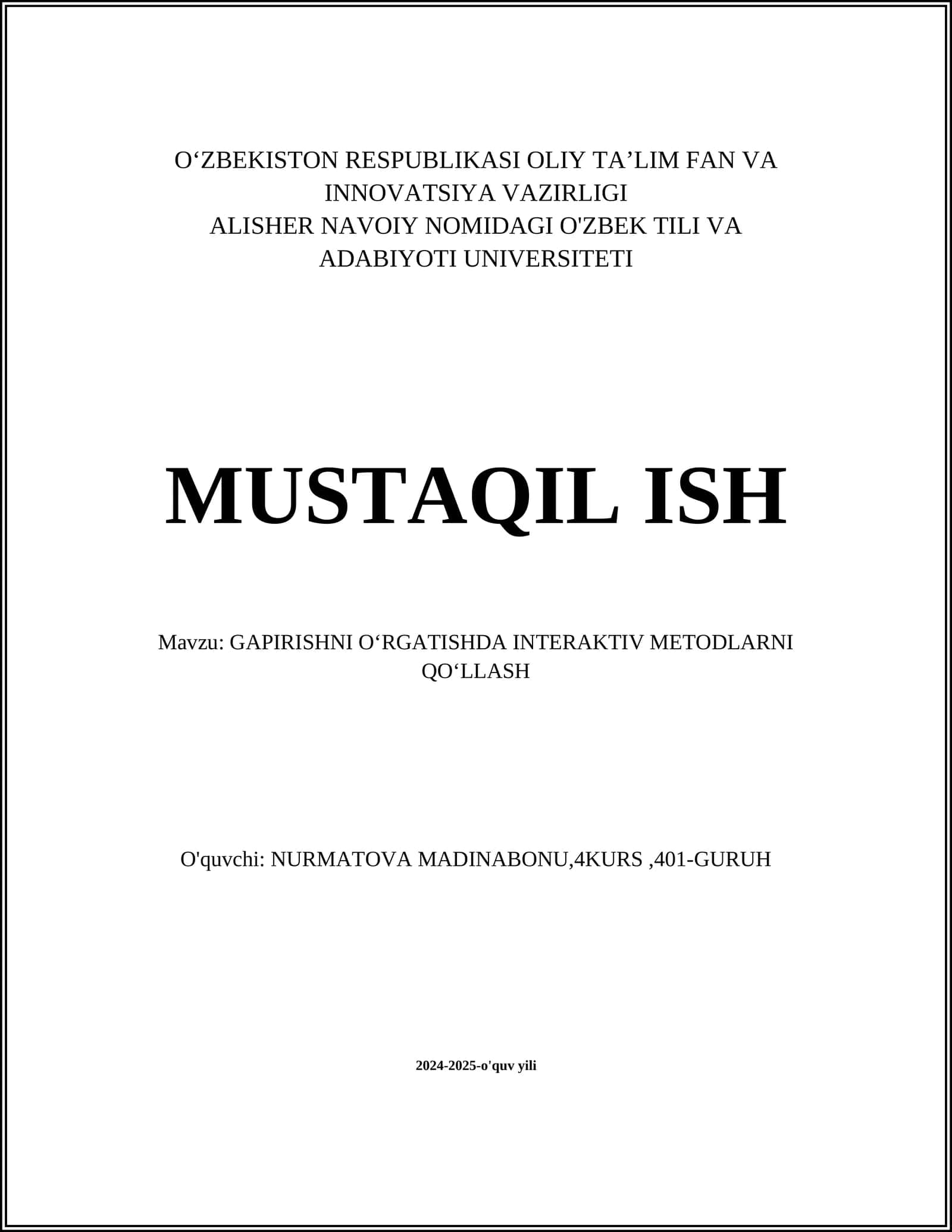 GAPIRISHNI OʻRGATISHDA INTERAKTIV METODLARNI QOʻLLASH