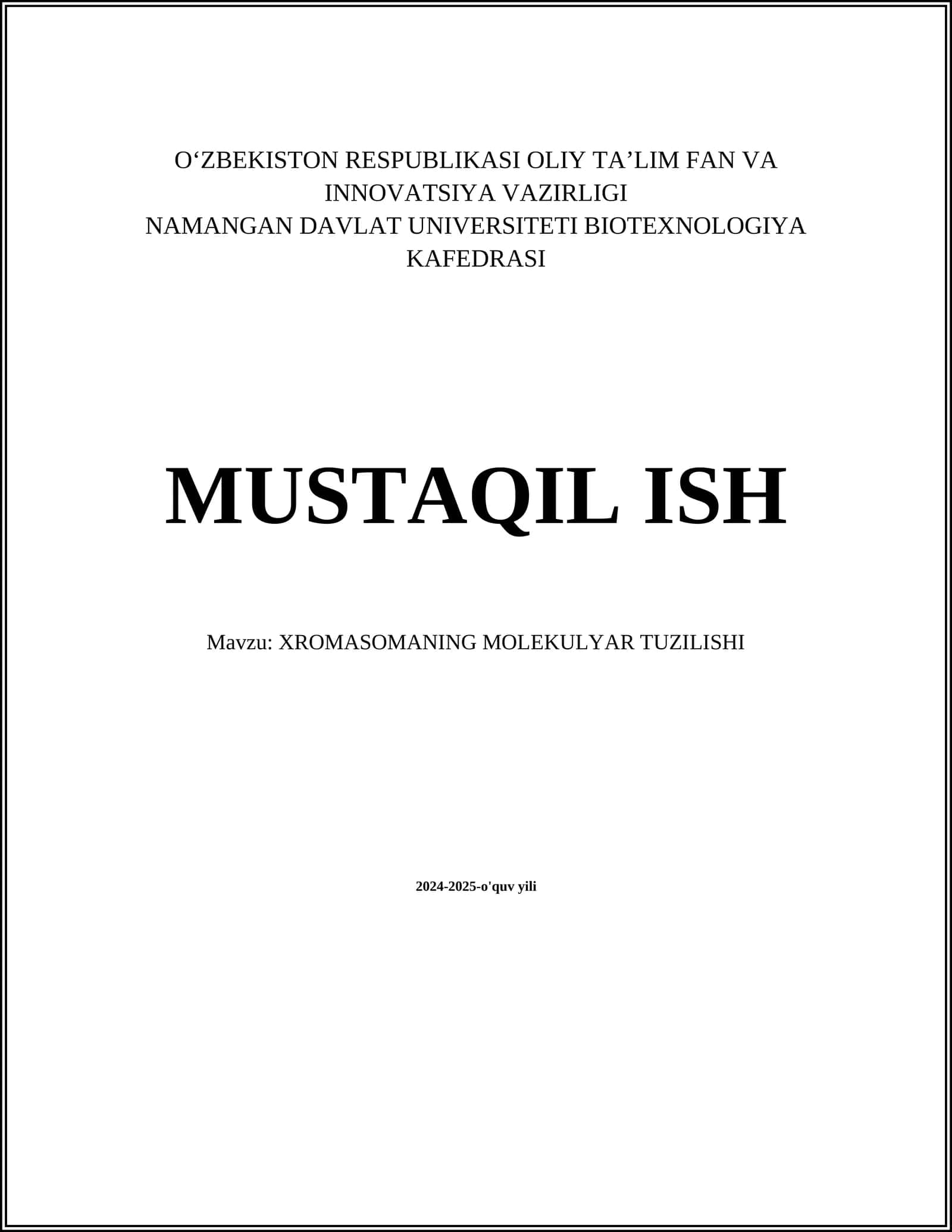 XROMASOMANING MOLEKULYAR TUZILISHI