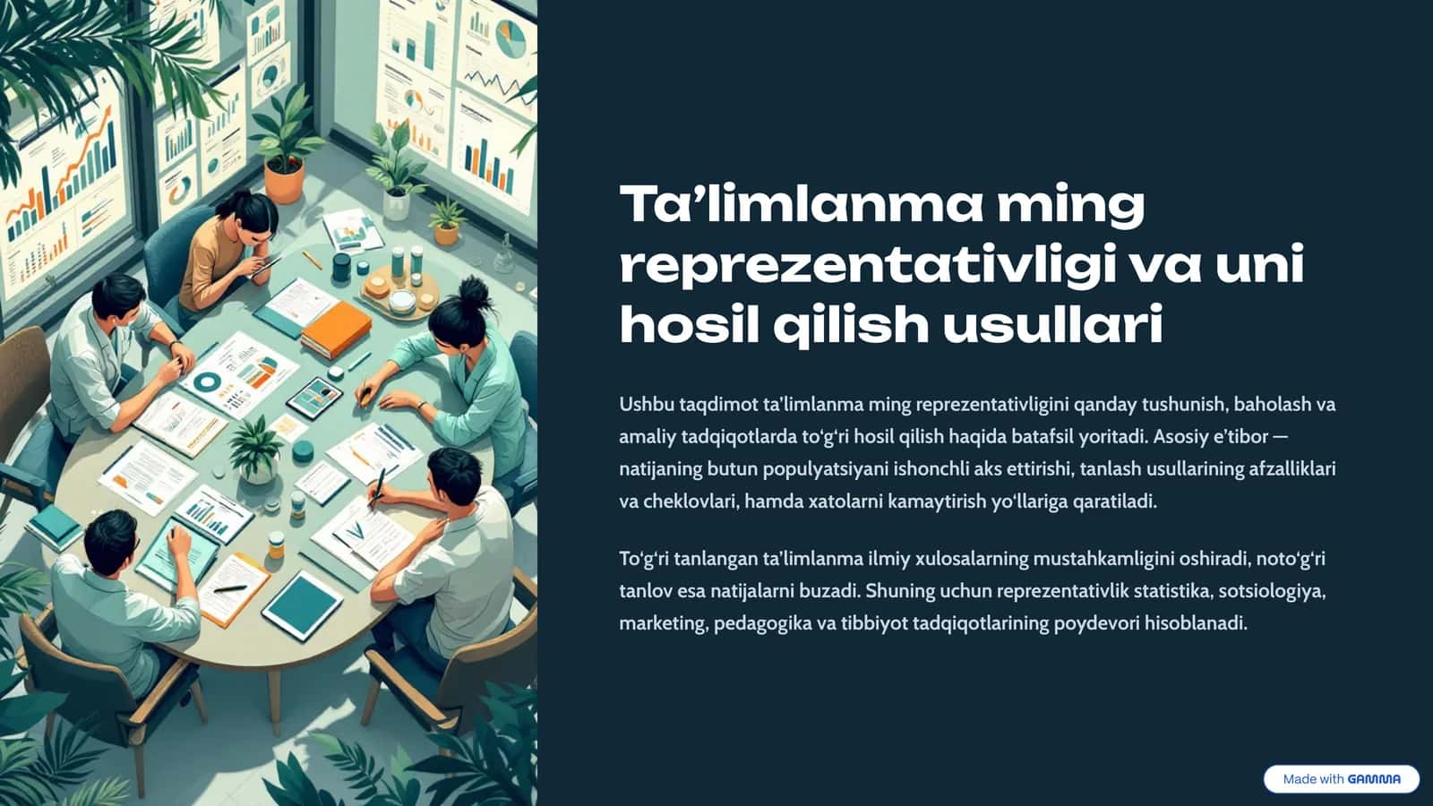 Ta’limlanma ming reprezentativligi va uni hosil qilish usullari