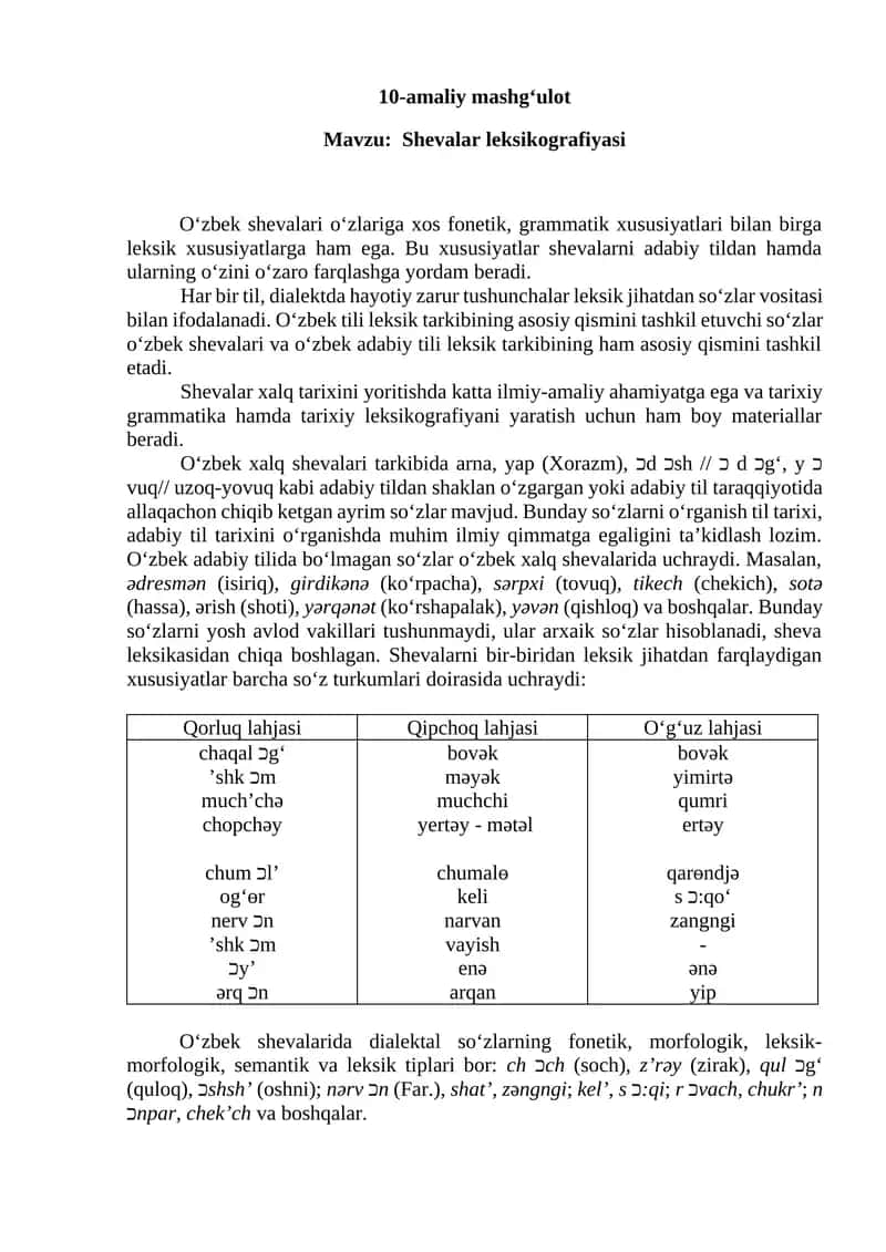 Shevalar leksikografiyasi