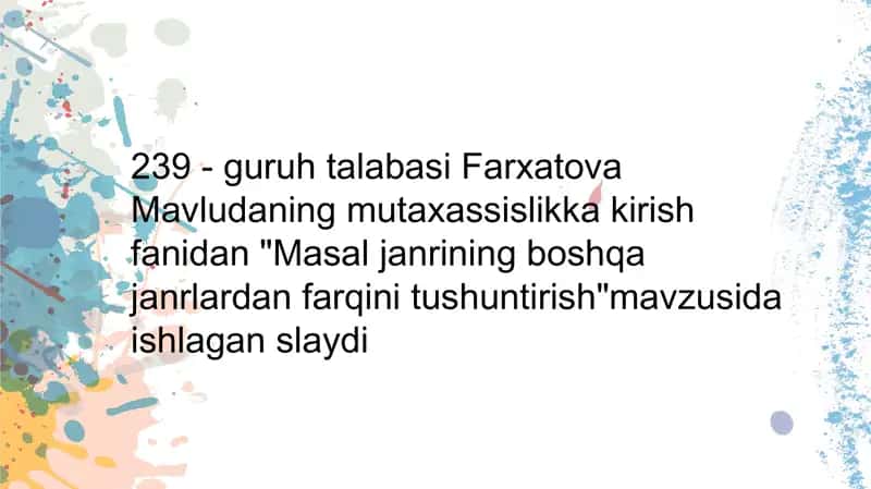 Masal janri haqida ma'lumotlar