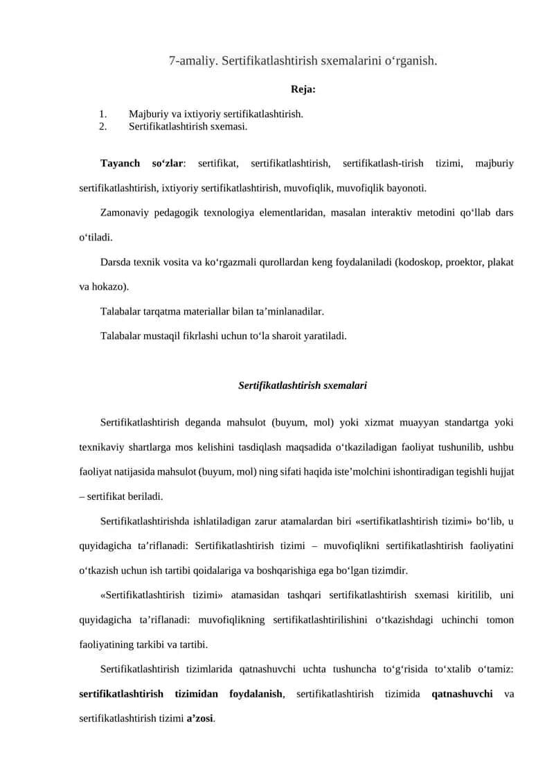 Sertifikatlashtirish sxemalari