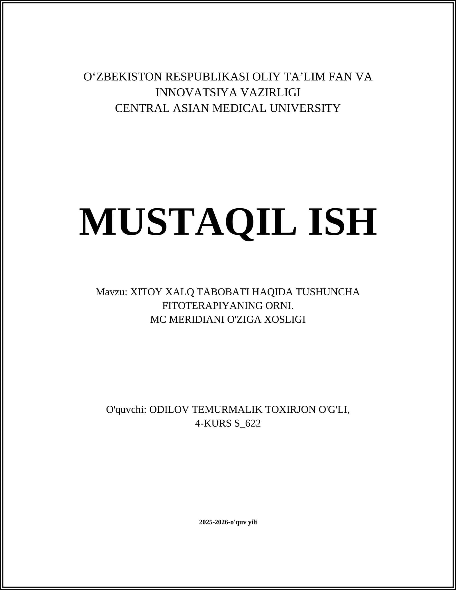 XITOY XALQ TABOBATI HAQIDA TUSHUNCHA FITOTERAPIYANING ORNI