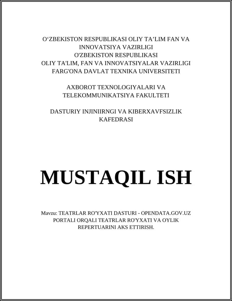 TEATRLAR RO'YXATI DASTURI - OPENDATA.GOV.UZ PORTALI ORQALI TEATRLAR RO'YXATI VA OYLIK REPERTUARINI AKS ETTIRISH