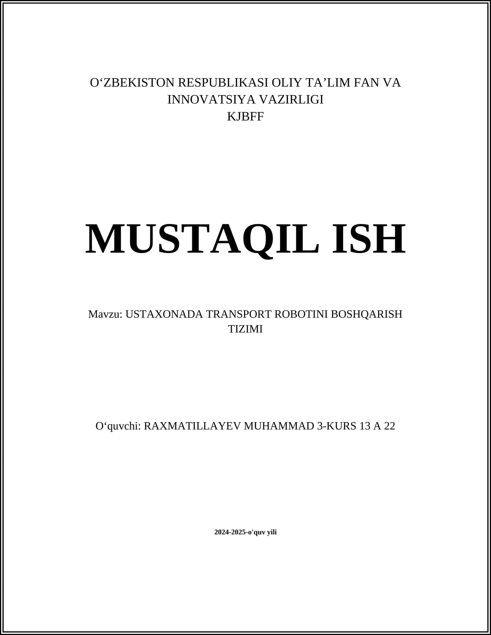 USTAXONADA TRANSPORT ROBOTINI BOSHQARISH TIZIMI