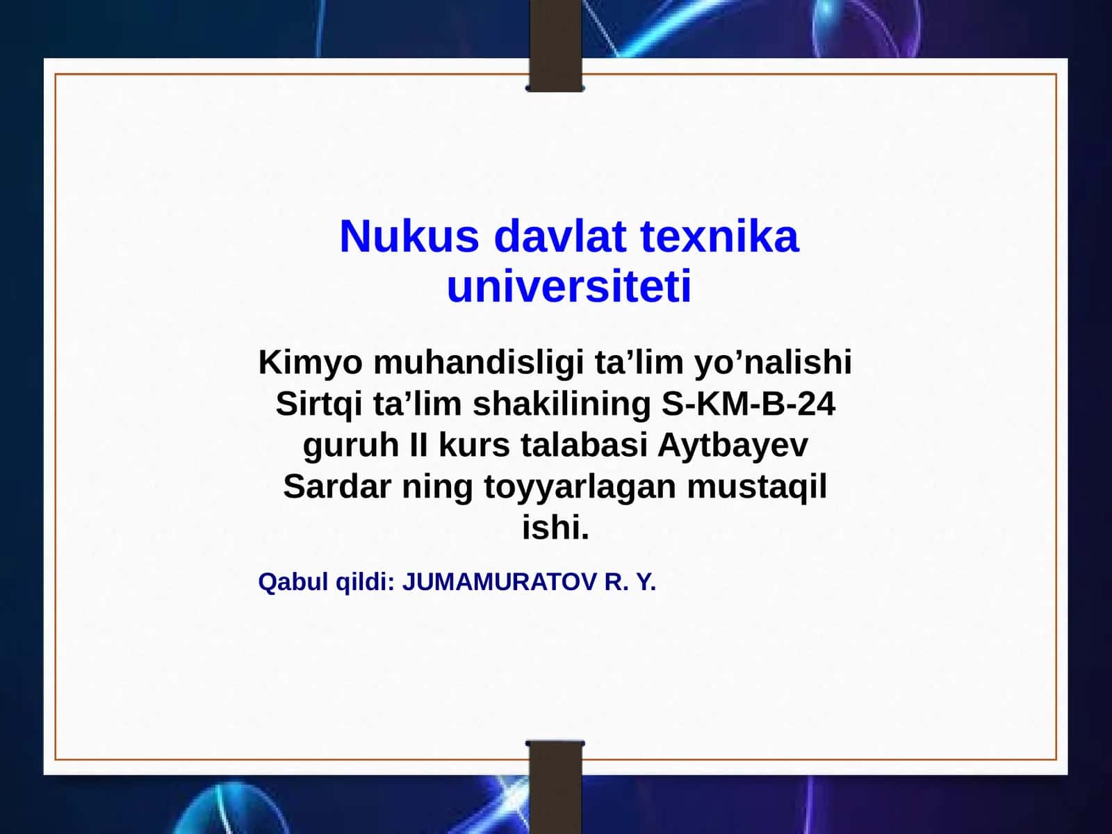 Kimyo muhandisligi ta’lim yo’nalishi
