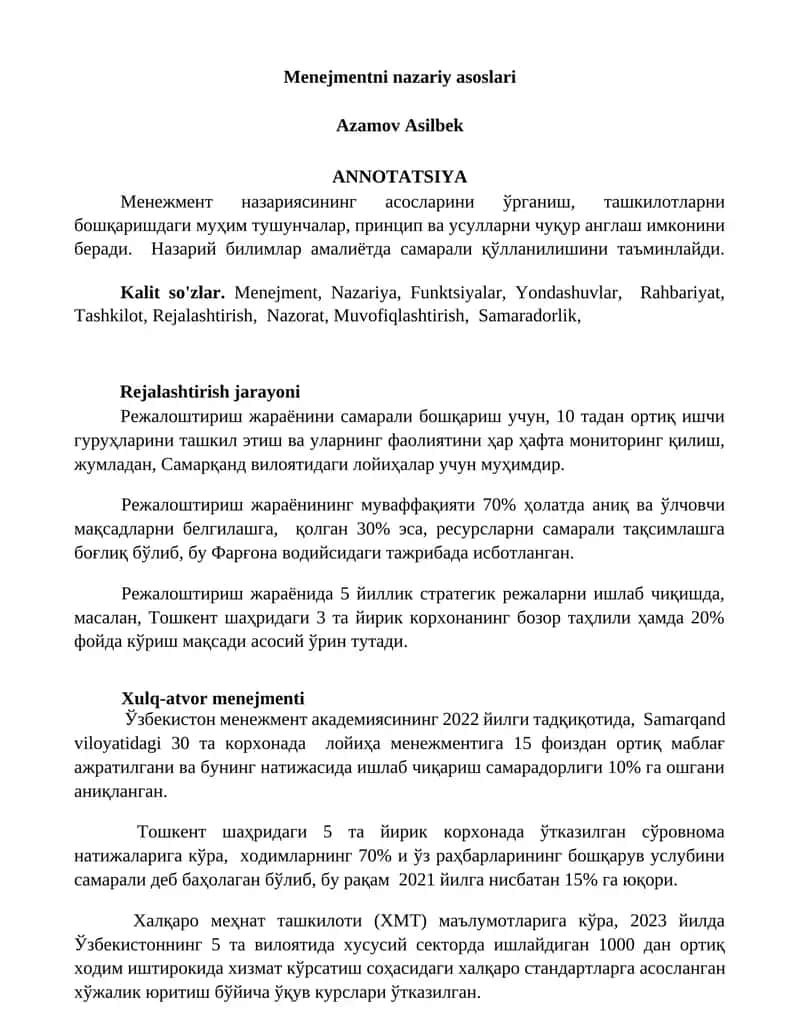 Menejmentni nazariy asoslari