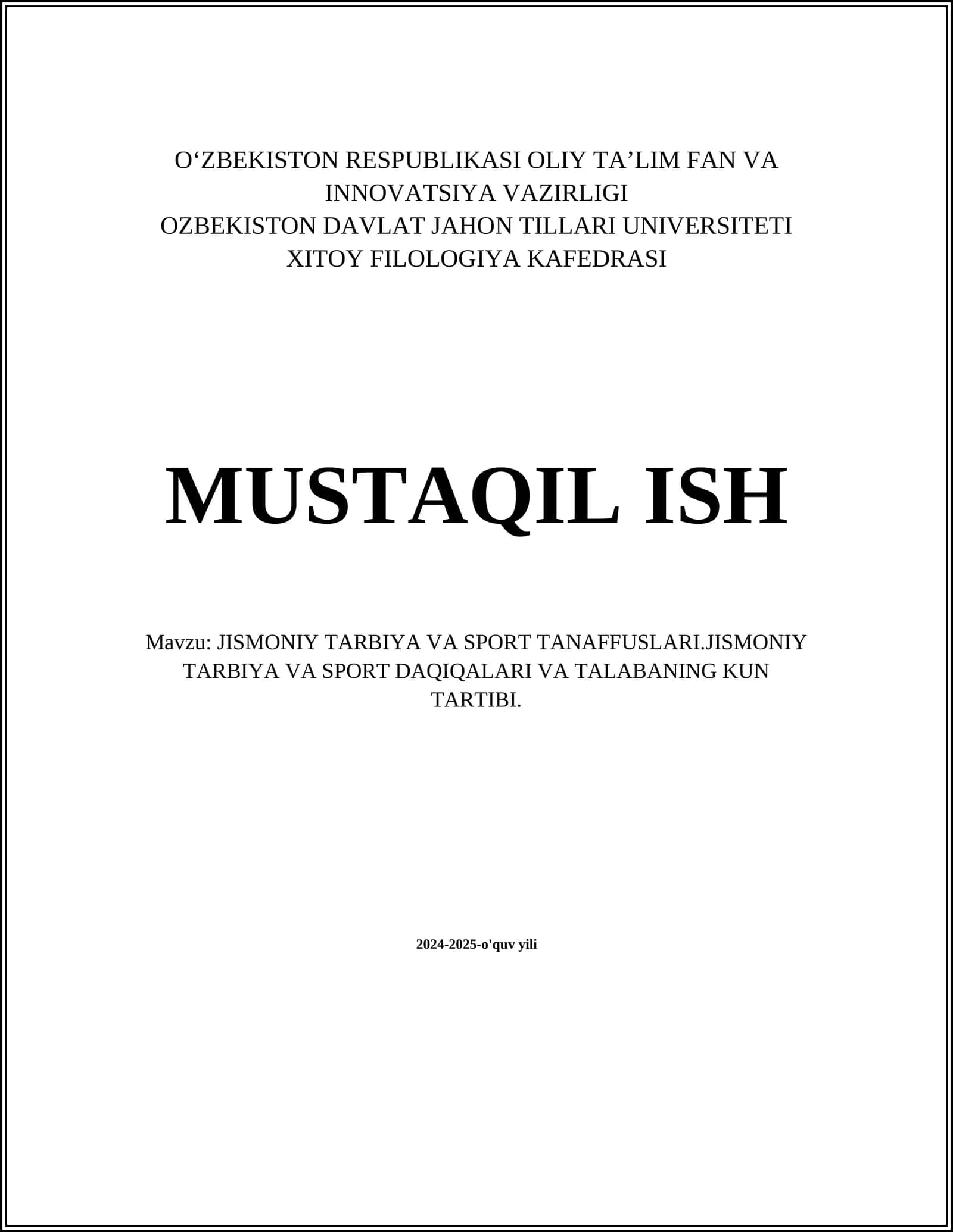Jismoniy tarbiya va sog‘lom turmush tarzi