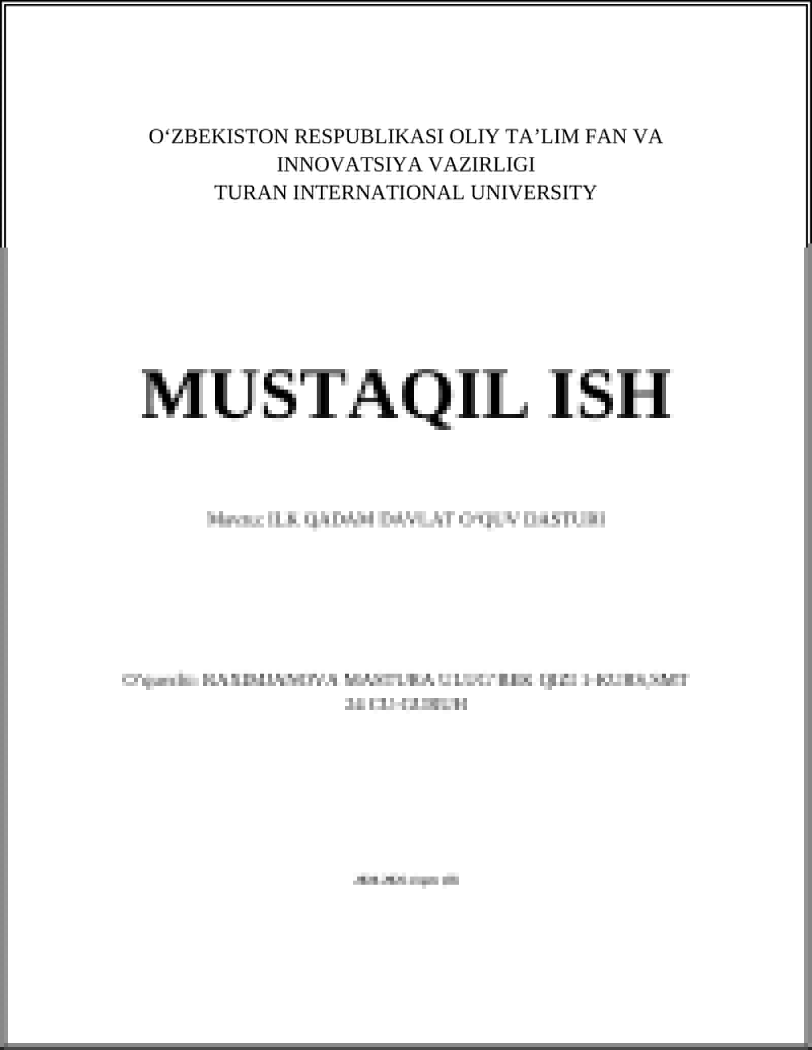 ILK QADAM DAVLAT O‘QUV DASTURI