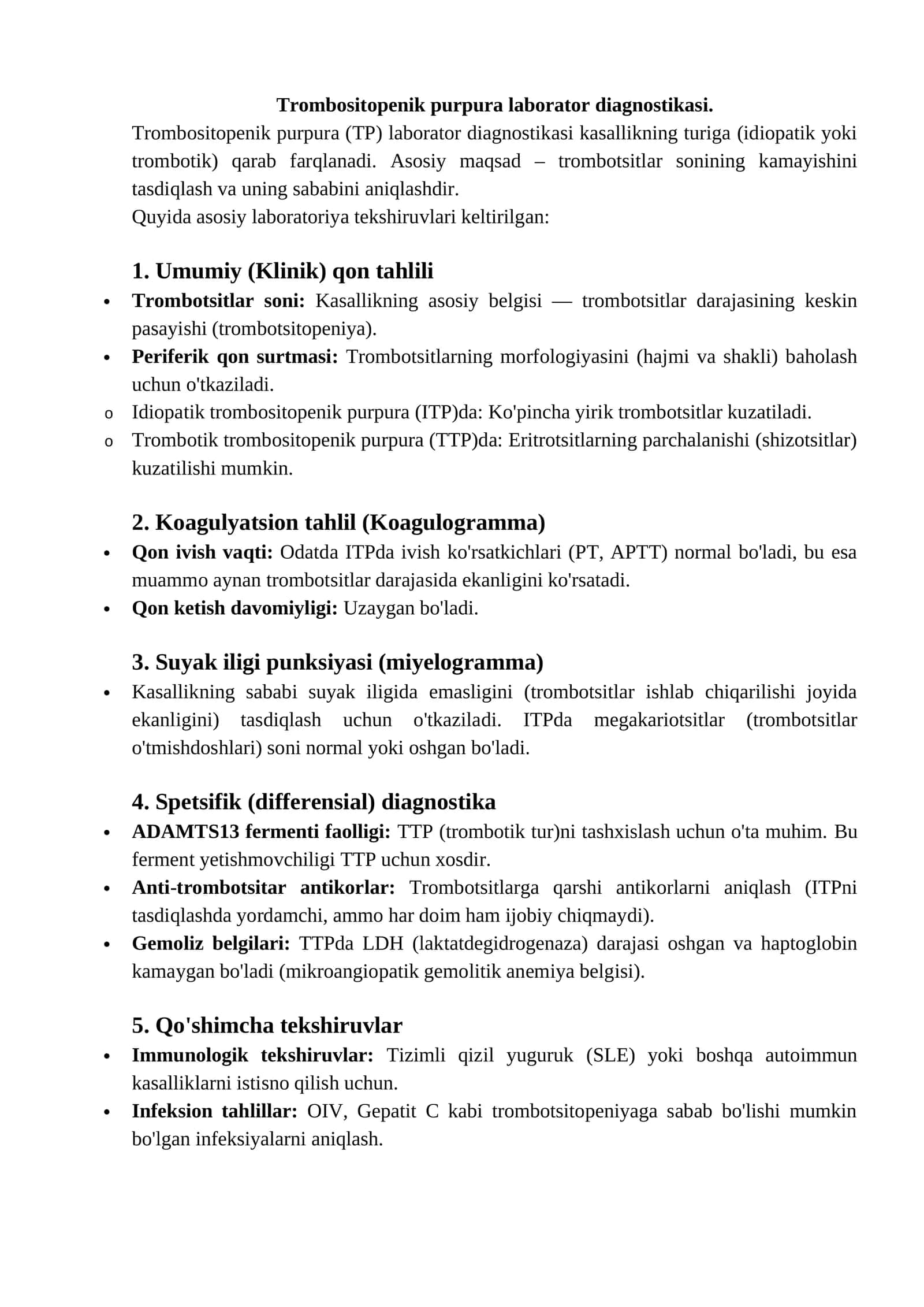 Trombositopenik purpura laborator diagnostikasi