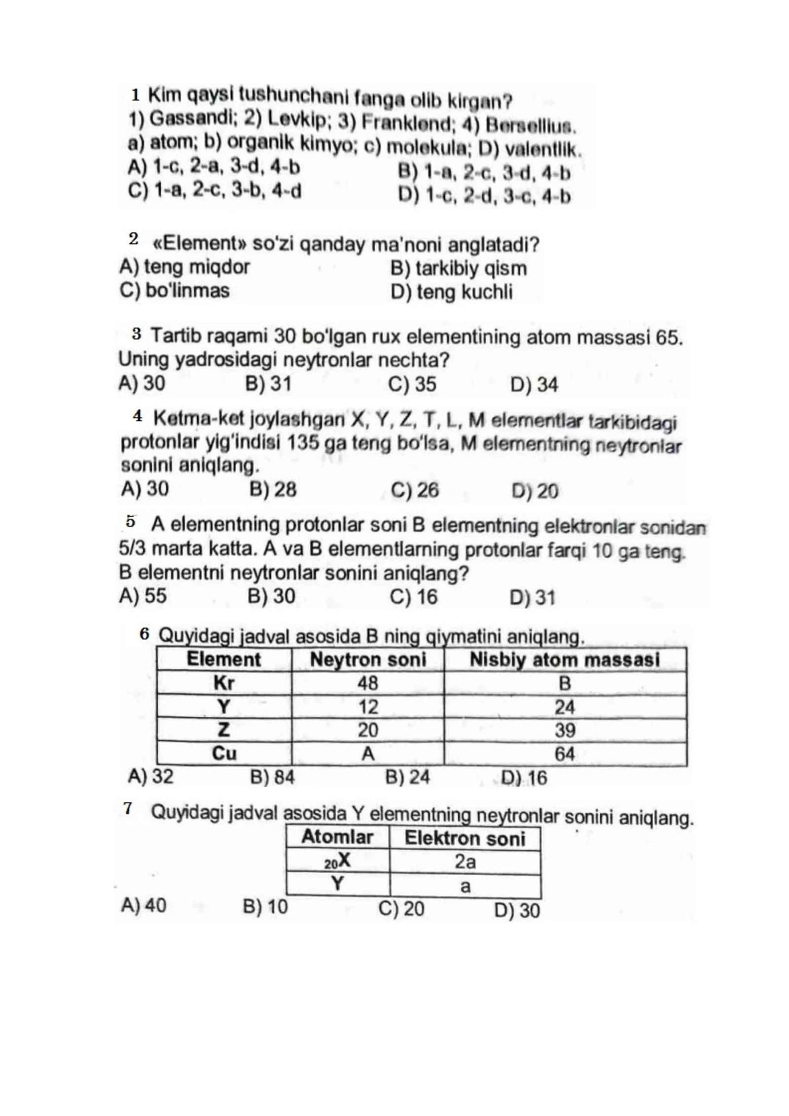 Atom Tuzilishiga oid masalalar