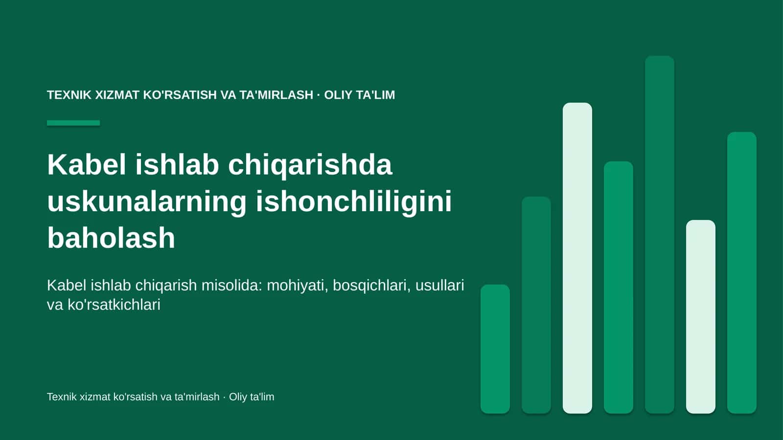 Kabel ishlab chiqarishda uskunalarning ishonchliligini baholash