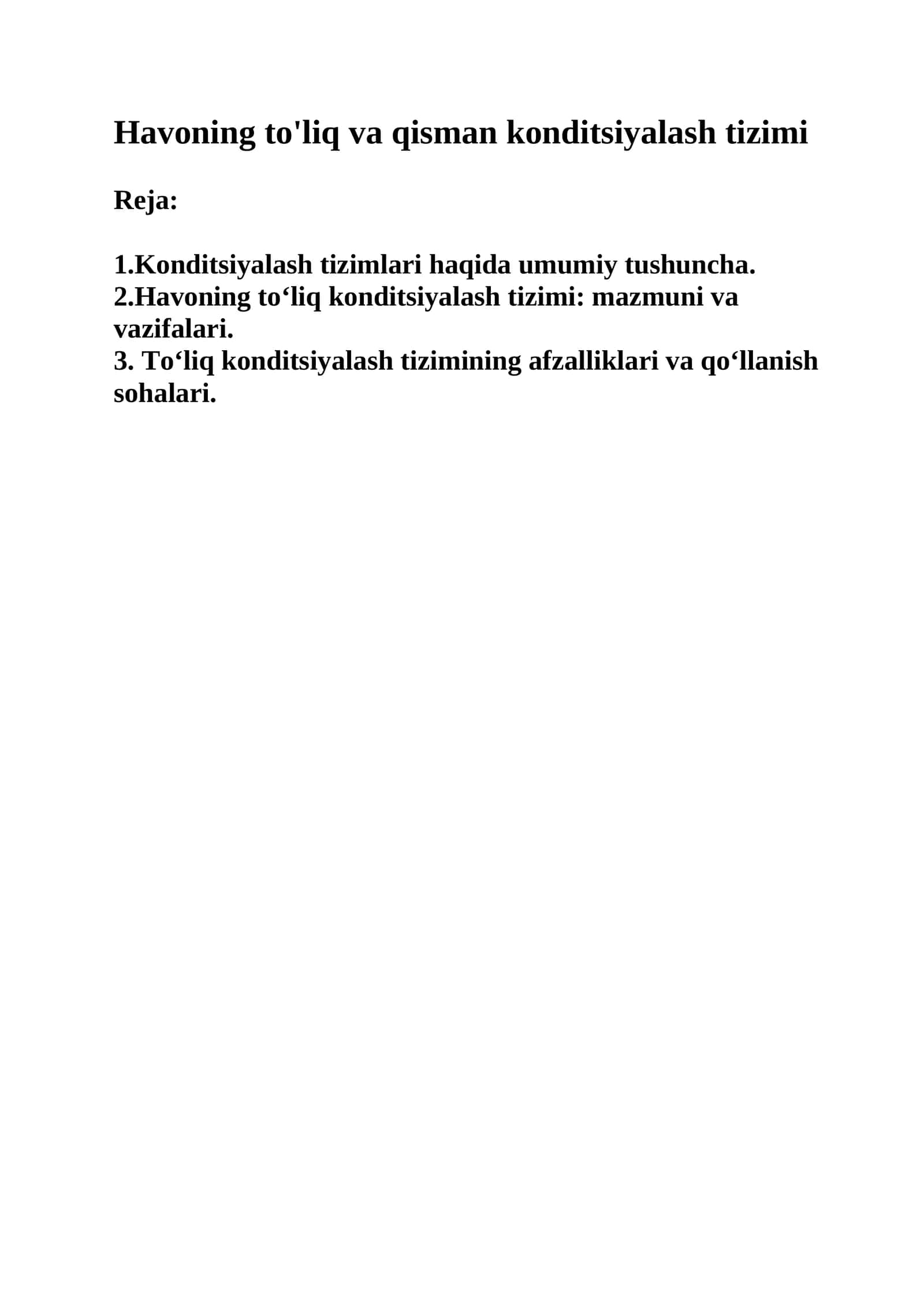 Havoning to'liq va qisman konditsiyalash tizimi