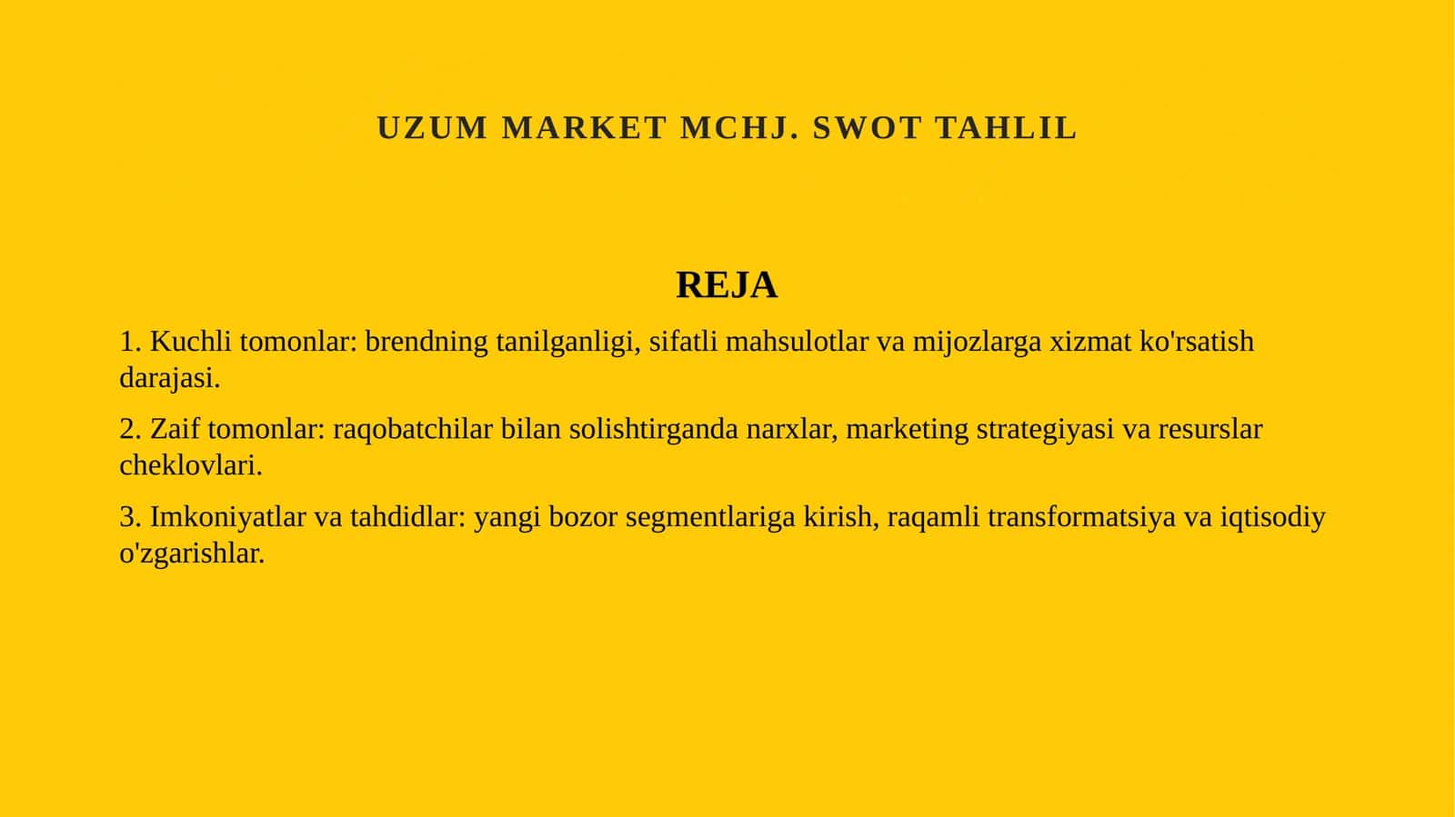 Uzum market MCHJ. Swot tahlil