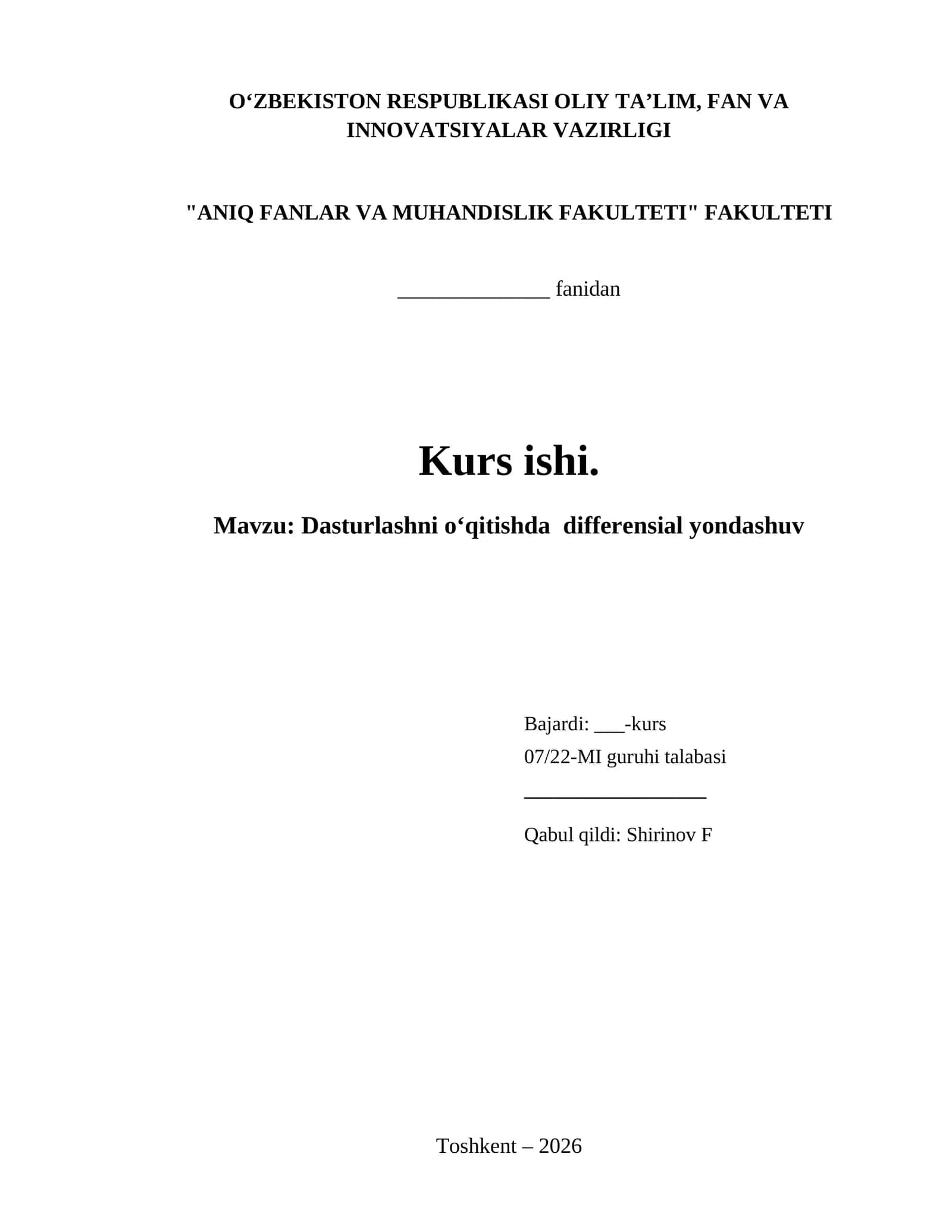 Dasturlashni oʻqitishda differensial yondashuv