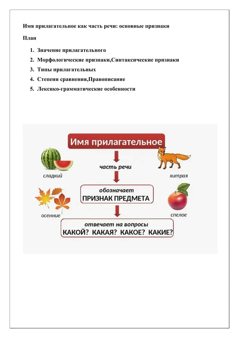 Имя прилагательное как часть речи: основные признаки