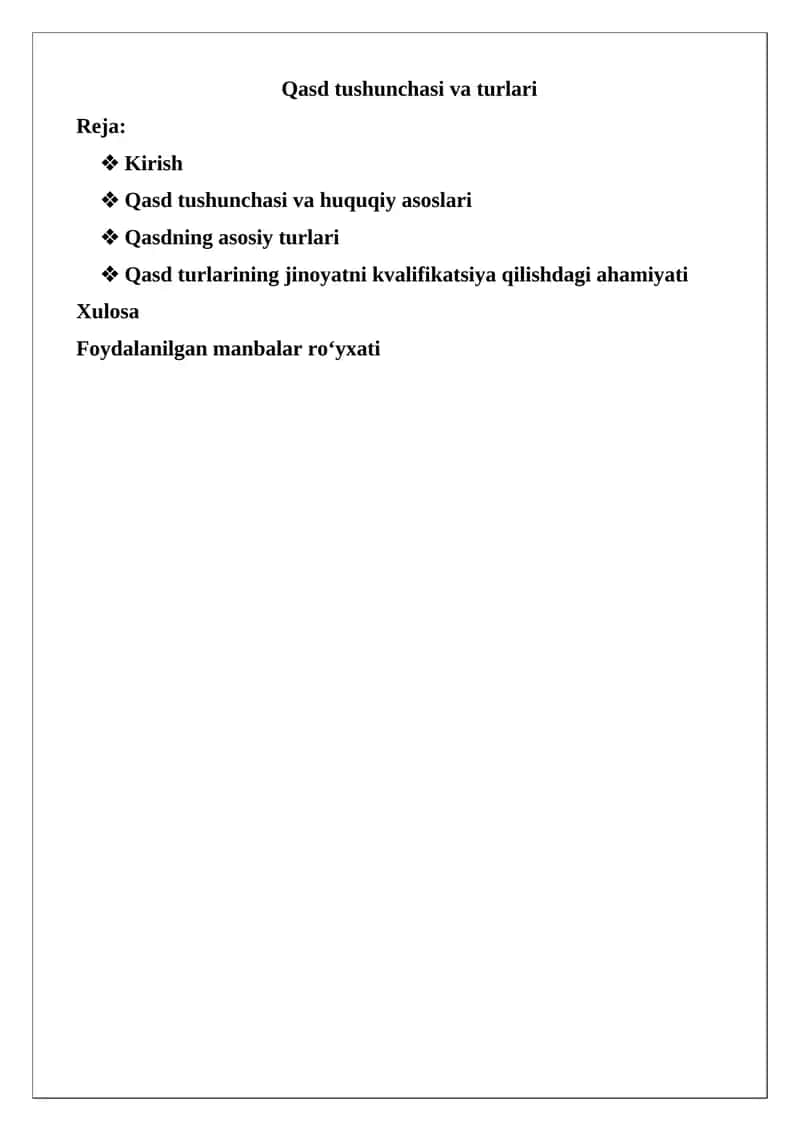 Qasd tushunchasi va turlari