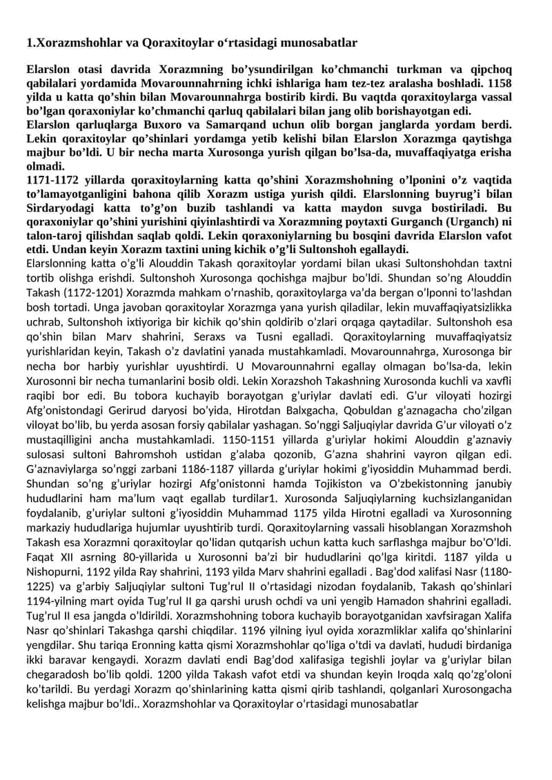 Xorazmshohlar va Qoraxitoylar munosabatlari