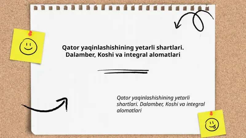 Qator yaqinlashishining yetarli shartlari. Dalamber, Koshi va integral alomatlari