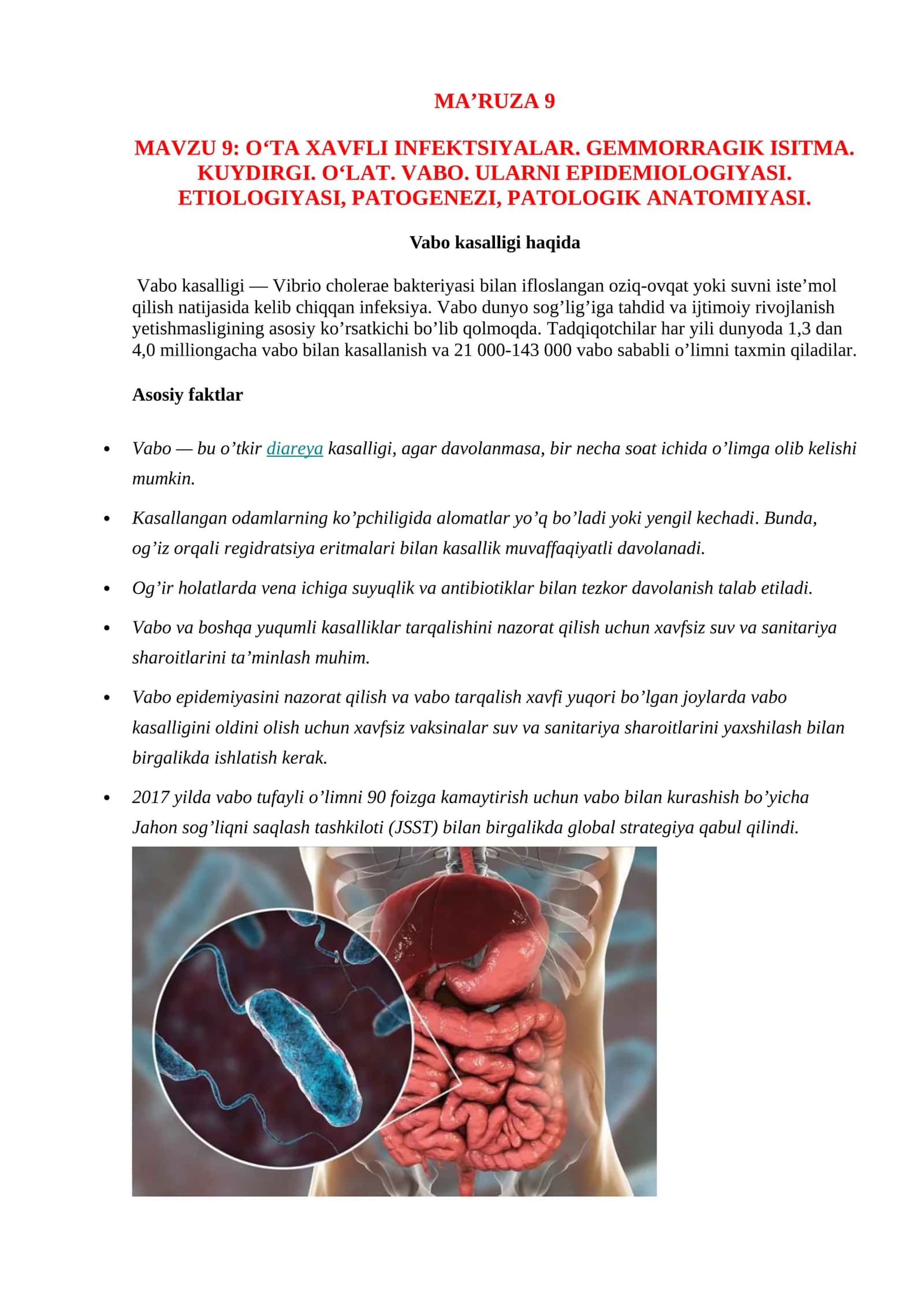 O‘TA XAVFLI INFEKTSIYALAR. GEMMORRAGIK ISITMA. KUYDIRGI. O‘LAT. VABO. ULARNI EPIDEMIOLOGIYASI. ETIOLOGIYASI, PATOGENEZI, PATOLOGIK ANATOMIYASI
