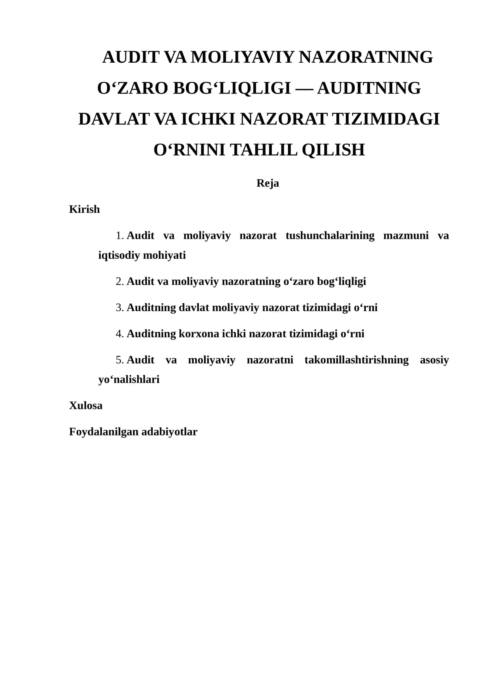 Audit va Moliyaviy Nazoratning O‘Zaro Bog‘liqligi