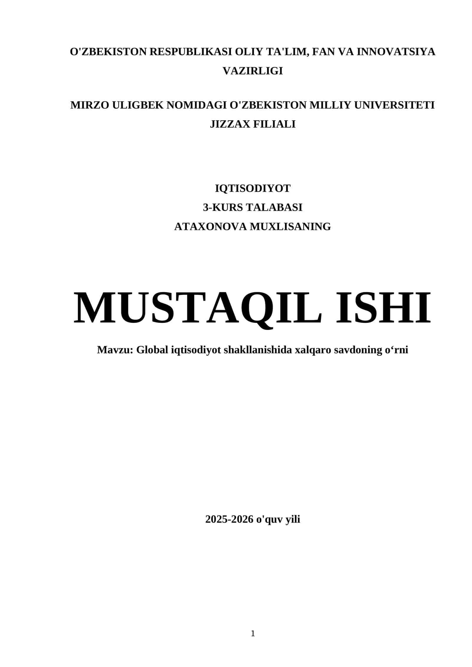 Global iqtisodiyot shakllanishida xalqaro savdoning o‘rni
