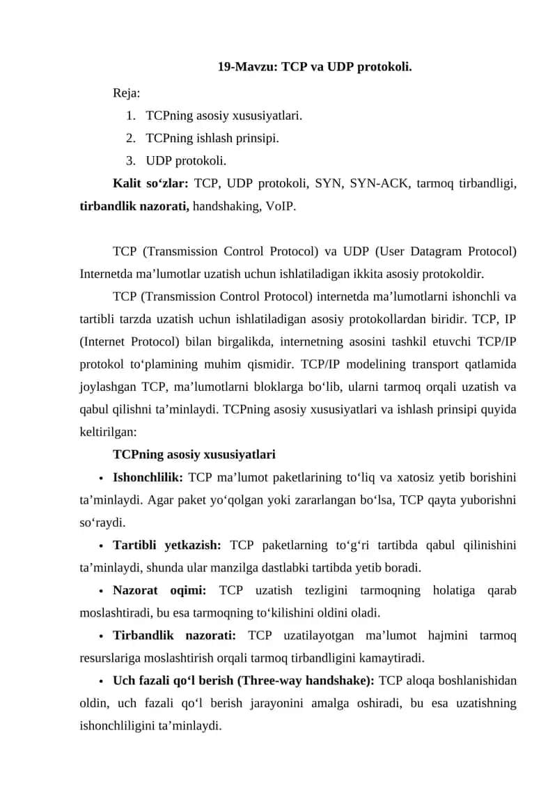 TCP va UDP protokoli