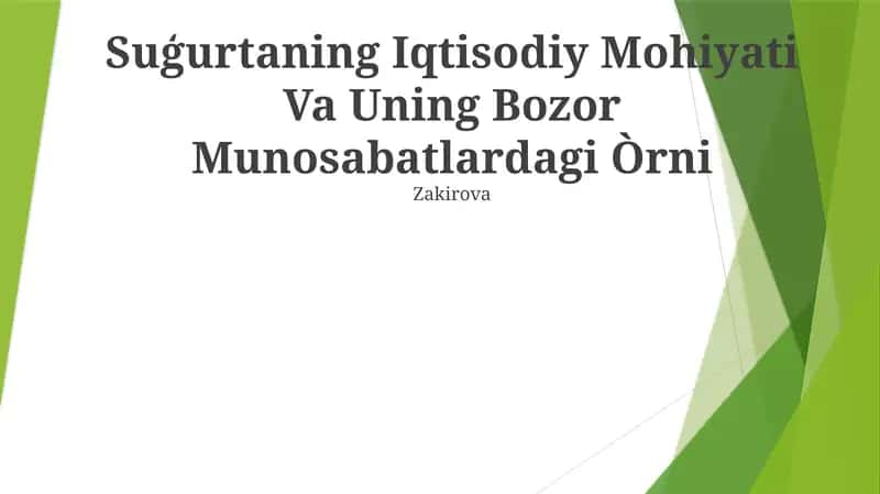 Suģurtaning Iqtisodiy Mohiyati Va Uning Bozor Munosabatlardagi Òrni