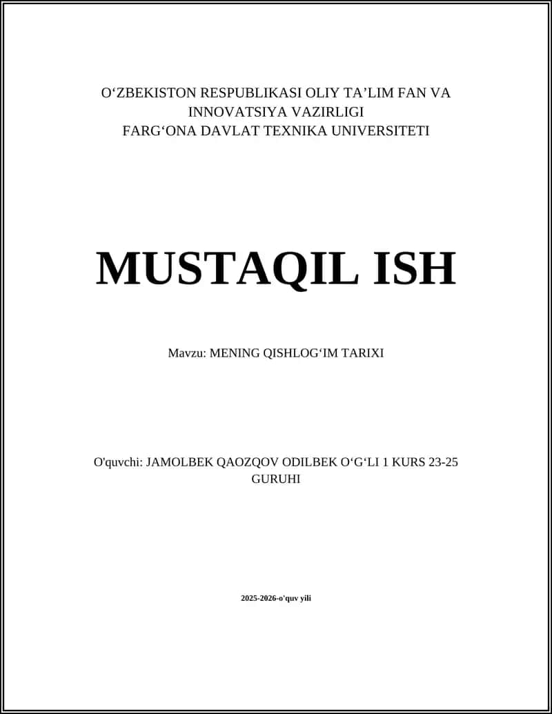 MENING QISHLOGʻIM TARIXI